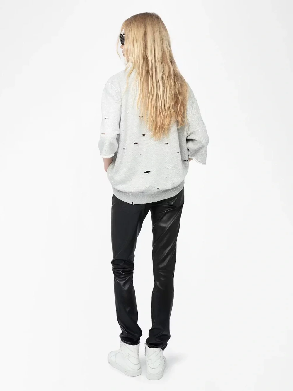 Zadig & Voltaire Edmond Strass Distressed Rhinestone Sweatshirt NWT XS/S Gray - Picture 6 of 11